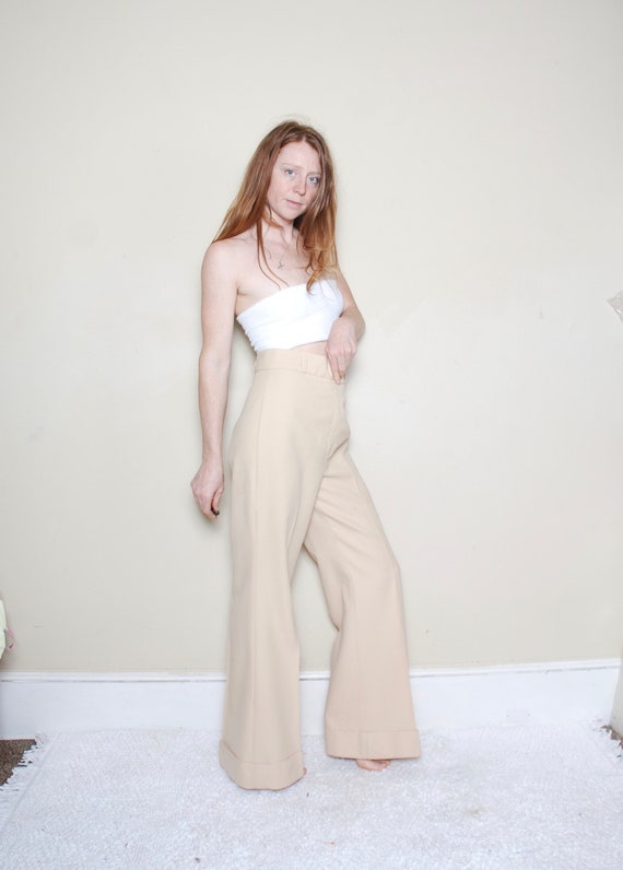 RESERVED 70s  khaki wide leg high waisted slacks … - image 1