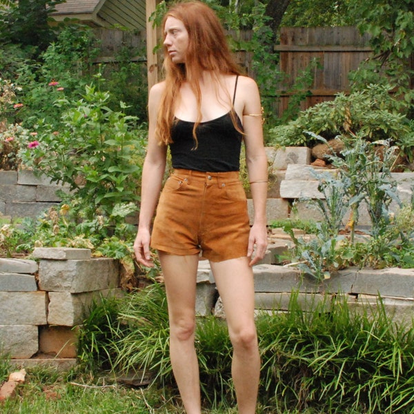 brown cut off suede leather high waisted short shorts womens 5/6