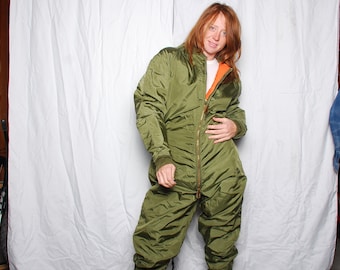 60s 42R small army green Early Vietnam Era USAF Flyer&#39;s Suit Liner Anti-Exposure Coveralls Mark 5A, Insulating Ventilating 1967 winter snow