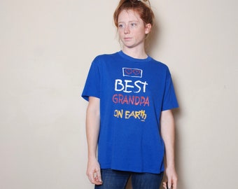 Camiseta de novidade média dos anos 90, melhor vovô na terra, presentes para ele, camiseta de comédia azul, homens, mulheres, unissex, roupas vintage, hipster, avô pops
