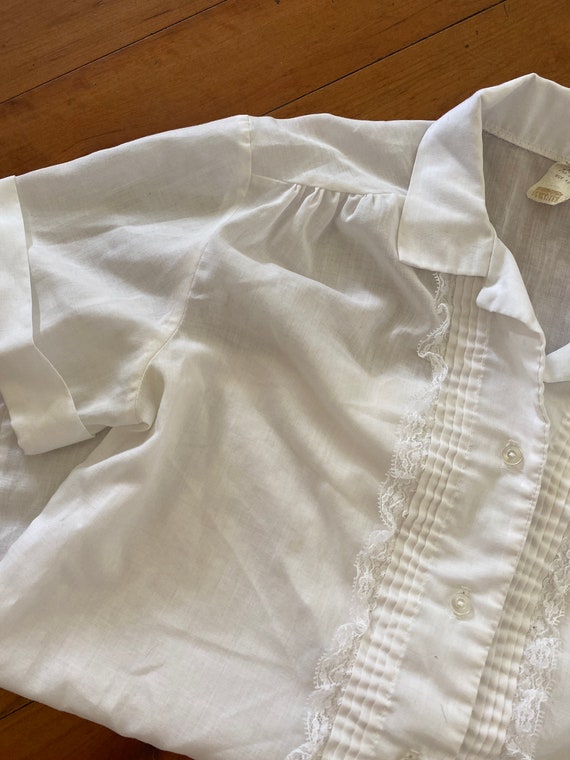 70s large white cotton tuxedo shirt short sleeve … - image 10