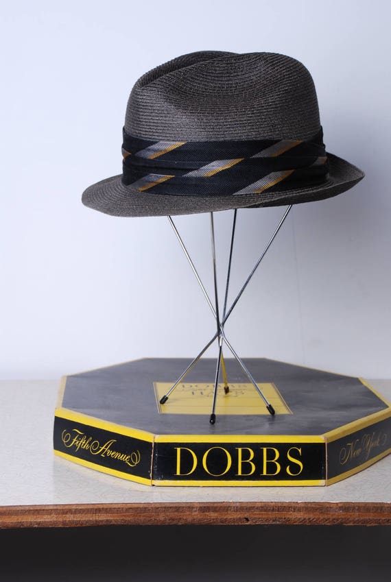 60s mans fedora Dobbs 7 1/4 long oval black day h… - image 1