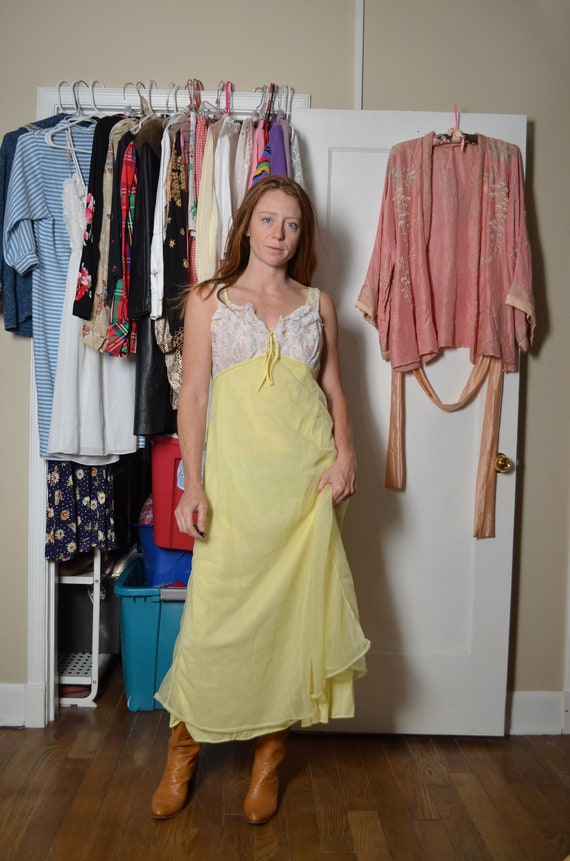 Vintage small medium yellow nightgown long maxi l… - image 7