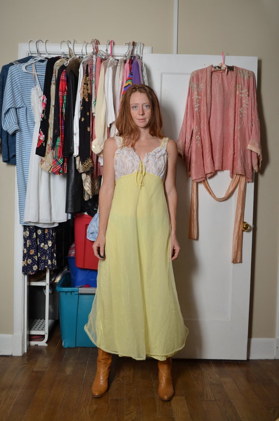 Vintage small medium yellow nightgown long maxi l… - image 3
