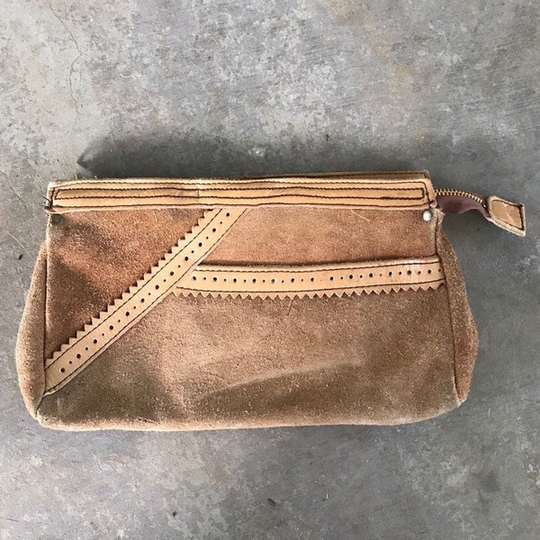 70s en daim cuir sac à main boho hippie véritable top grain hipster portefeuille vache cacher embrayage brun tan tzigane jour bourse déclaration furhatguild rétro