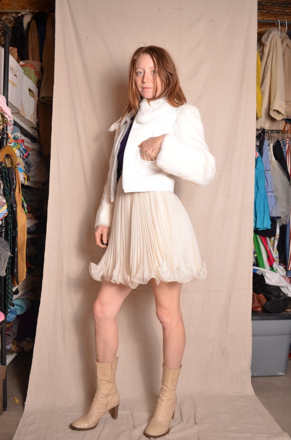 Vintage 70s cropped leather and fur jacket white r