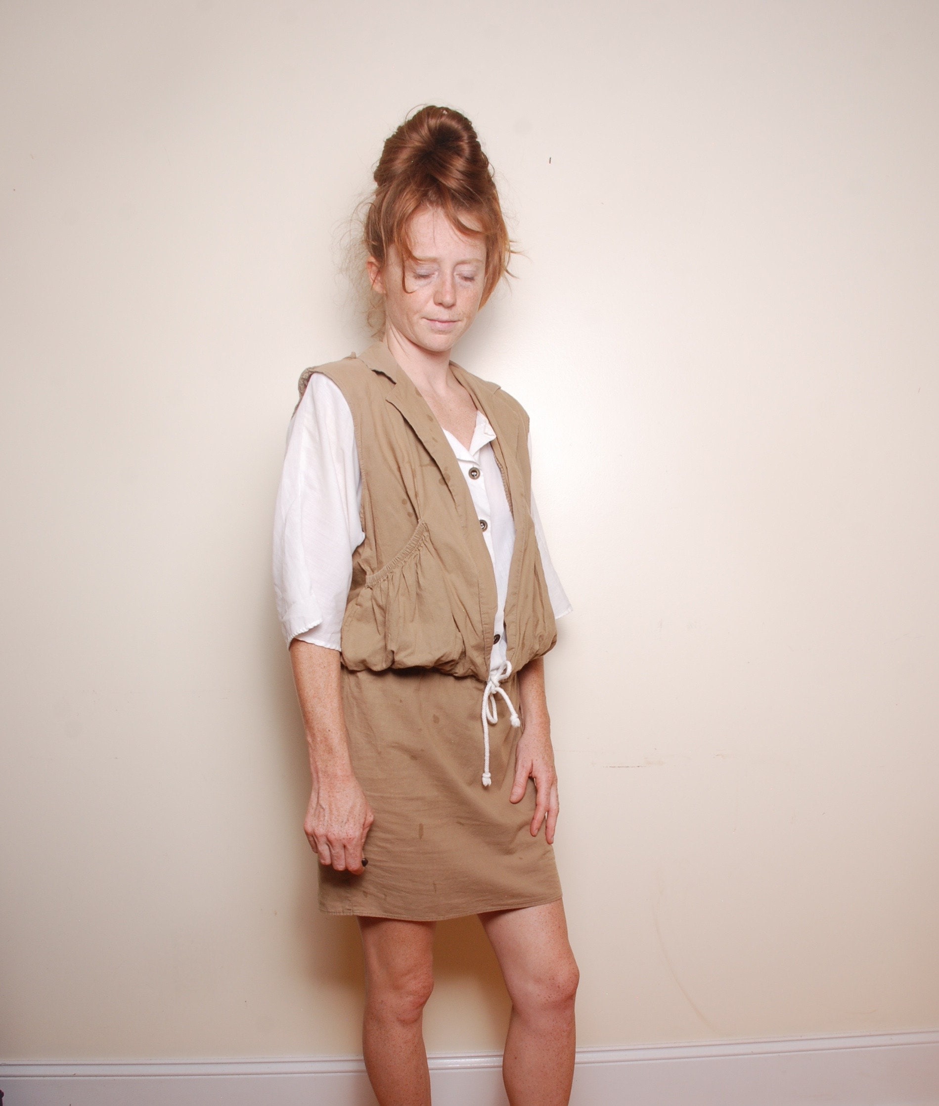 2388Rセットアップ Safari & Travel Clothing 80s 80s Medium Safari Dress Womens Mini Skirt Suit Vest Half