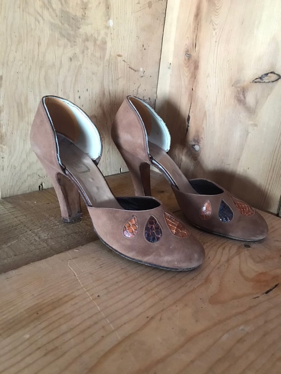 50s sz 8 suede leather pumps womens brown pumps sn