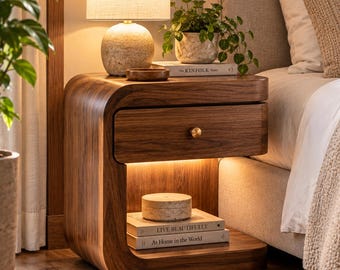 Handgemaakt houten nachtkastje, modern nachtkastje, bijzettafel voor de slaapkamer