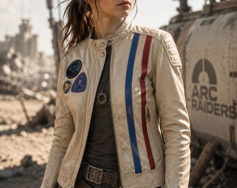 Arc Raiders Läderjacka Handgjord Stand Collar Cosplay Äkta Konstläder Dragkedja Fram Anpassad