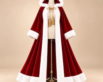 Fru Claus Julkostym Handgjord Sammets Cape Fuskpäls Semester Vinter Kvinnor Kappa