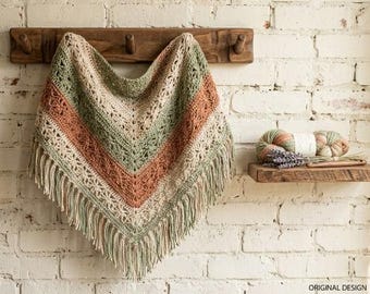 Earthy Bohemian Crochet Shawl Pattern – Modern Textured Granny Square Wrap – DIY Boho Scarf Tutorial – Easy Elegant Crochet Project