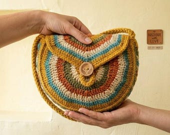 Boho Striped Crochet Crossbody Bag Pattern – Modern DIY Purse Guide, Beginner-Friendly PDF Tutorial with Button Closure