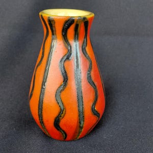Miniature Tófej Ceramic Vase Hungary 1960s 1970s, Mid Century Modern Orange Satin Picasso Art Pottery Space Age Retro Small Pocket Vase