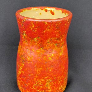 Vintage Tófej Hungary Fat Lava Vase 1960s 1970s Orange Red Volcanic Ceramic Signed AV Mid Century Modern Space Age Art Pottery