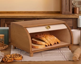 Scatola per il pane moderna in legno bianco con coperchio arrotolabile