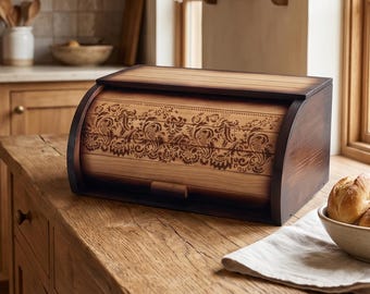 Scatola per il pane in legno fatta a mano con motivo ucraino