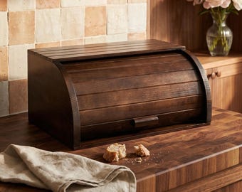 Scatola per il pane in legno fatta a mano con coperchio arrotolabile