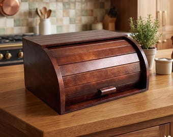 Scatola per il pane in legno fatta a mano con coperchio arrotolabile