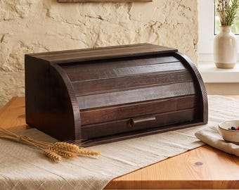 Scatola per il pane in legno marrone scuro, legno di faggio naturale