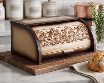 Scatola per il pane in legno con motivo ucraino