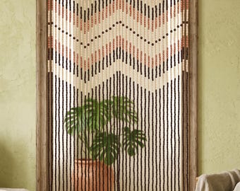 Wood Bead Curtain, Handmade Beaded Doorway Curtain