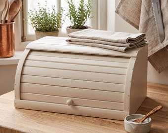 White Wooden Bread Box, Beech Wood Bread Keeper