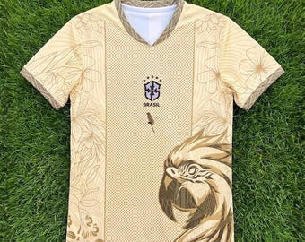 Braziliaans gouden voetbalshirt, luxe Eagle voetbalshirt, concept kit, Blokecore streetwear top