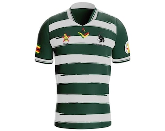 Maglia da calcio ispirata allo Zimbabwe / Maglia da calcio a righe verdi e bianche / Abbigliamento sportivo africano