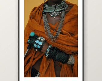Fotografía editorial de joyería africana / Ornament Queen Fashion Photography, arte mural maximalista bohemio (descarga digital)