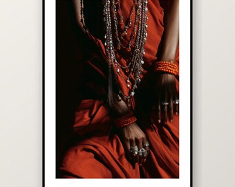 Fotografía editorial de joyería africana / Ornament Queen Fashion Photography, arte mural maximalista bohemio (descarga digital)