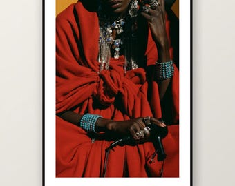 Fotografía editorial de joyería africana / Ornament Queen Fashion Photography, arte mural maximalista bohemio (descarga digital)