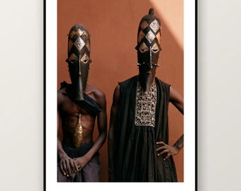 Estampado de máscara ceremonial africana / Serie de retratos tribales, Moody Gallery Decor (Descarga digital)