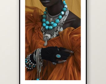 Fotografía editorial de joyería africana / Ornament Queen Fashion Photography, arte mural maximalista bohemio (descarga digital)