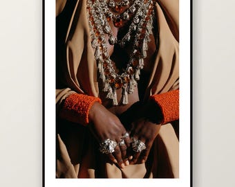 Fotografía editorial de joyería africana / Ornament Queen Fashion Photography, arte mural maximalista bohemio (descarga digital)