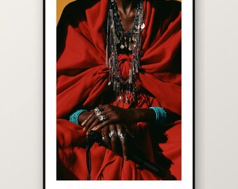 Fotografía editorial de joyería africana / Ornament Queen Fashion Photography, arte mural maximalista bohemio (descarga digital)