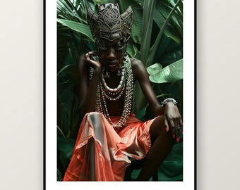 Estampado de mujer con máscara africana / Retrato femenino tribal, decoración afrocéntrica (descarga digital)