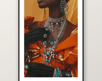 Fotografía editorial de joyería africana / Ornament Queen Fashion Photography, arte mural maximalista bohemio (descarga digital)