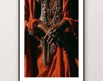 Fotografía editorial de joyería africana / Ornament Queen Fashion Photography, arte mural maximalista bohemio (descarga digital)
