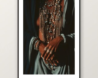 Fotografía editorial de joyería africana / Ornament Queen Fashion Photography, arte mural maximalista bohemio (descarga digital)
