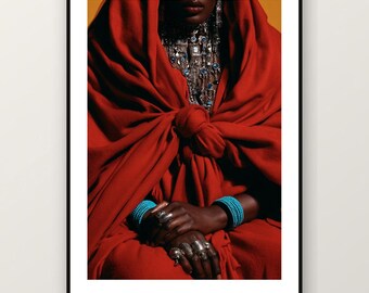 Fotografía editorial de joyería africana / Ornament Queen Fashion Photography, arte mural maximalista bohemio (descarga digital)