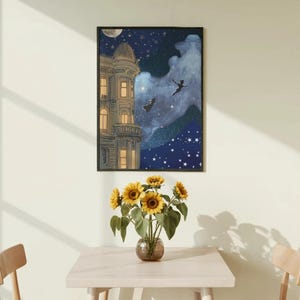 Peter-Pan-Poster, Wandbild „Nimmerland“, Kunstdruck „Flug nach Nimmerland“, Fantasy-Filmdeko, Kunstwerk „Magischer Nachthimmel“