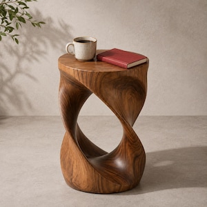 Sculptural Modern Organic Accent Twist Solid Wood End Table