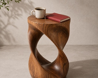 Sculptural Modern Organic Accent Twist Solid Wood End Table