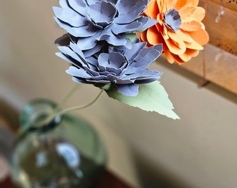 Anemones Gray/Orange paper flowers with stem 17 inch tall Bouquet Valentine, Birthday, Aniversary