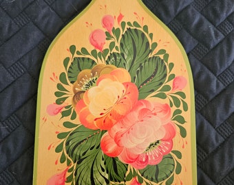 Vintage wooden cutting board handmade painting 1992 Saint Petersburg, Russia