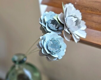 Gray/Blue paper flowers with stem 17 inch tall Bouquet Valentine, Birthday, Aniversary