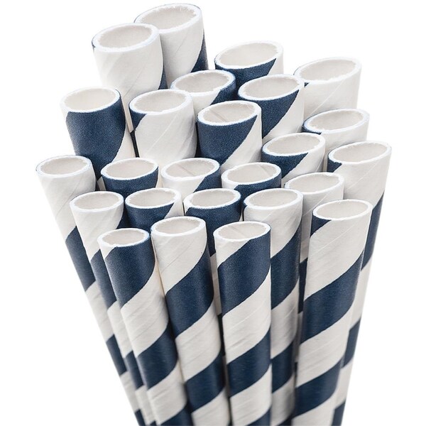 Navy Blue/White 50 Striped Straws  -COLOR on your choice - Paper Straws - Party Supplies