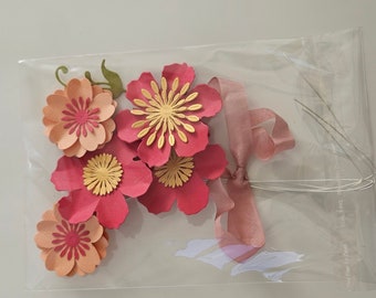 Mini Bouquet Paper flowers 5 pcs with pink bow gift Valentines Day