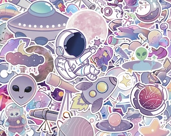 100PCS Purple Planet Sticker Pack, Cartoon Space Doodle Stickers, Waterproof Vinyl Stickers for Luggage, Skateboard, DIY Decoration